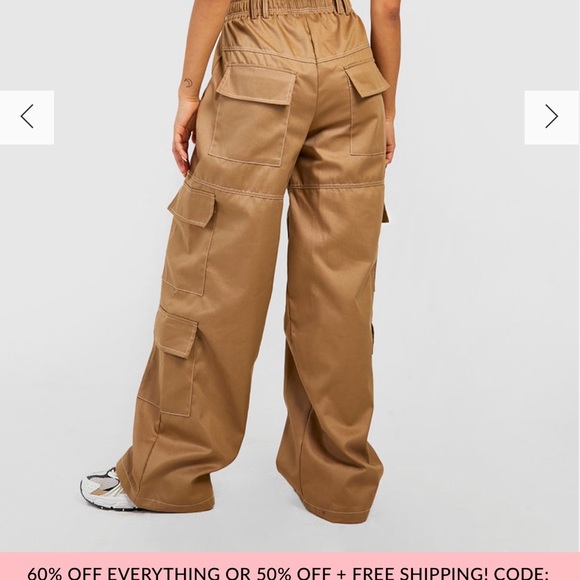 PETITE CONTRAST STITCH WIDE LEG POCKET CARGOS - Picture 2 of 3